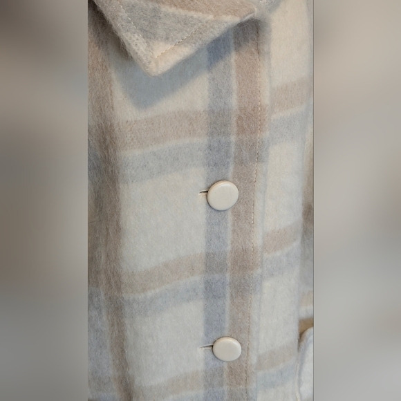 Fordan Vintage Wool Coat Mohair German Designer Beige Ivory Neutral Plaid Unique - Picture 5 of 13